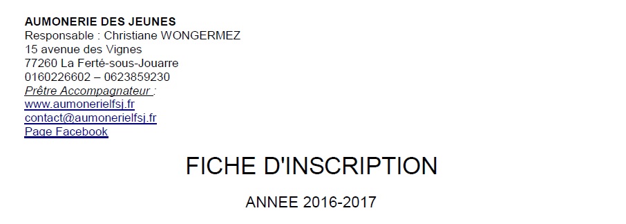 Inscription Aumônerie 2016-2017